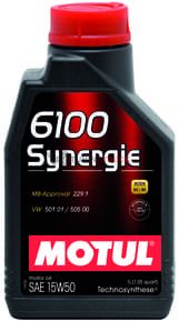 1 л MOTUL 6100 SYNERGIE 15W-50 для бензиновых и дизельных двигателей, изготовленное по технологии Technosynthese®