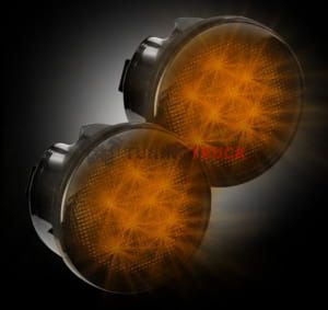 Jeep 07-17 JK Wrangler Round Front Turn Signal Lenses with Amber LED's Located Under Front Headlights - Smoked Lens