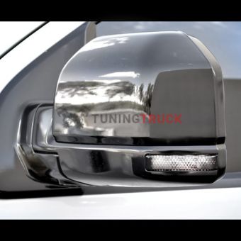 Ford 15-17 F150 & 17-18 RAPTOR Side Mirror Lenses w WHITE LED Turn Signals (2-Piece Set) - Smoked Lens