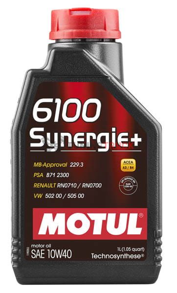1 л MOTUL 6100 SYNERGIE+ 10W-40 для бензиновых и дизельных двигателей, изготовленное по технологии Technosynthese®