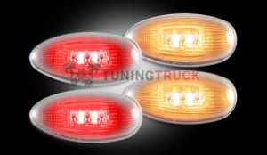 GMC & Chevy 99-14 Sierra & Silverado (1st & 2nd GEN) Dually Fender Lenses (4-Piece Set) w/ 2 Red LED Lights & 2 Amber LED Lights - Clear Lens w/ Chrome Trim
