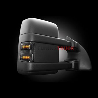 Ford 08-16 F250/F350 Superduty Side Mirror Lenses (2-Piece Set) w/ WHITE LED Running Lights & AMBER Scanning LED Turn Signals - Smoked Lens