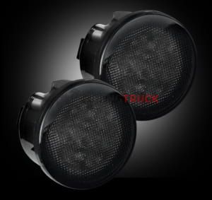 Jeep 07-17 JK Wrangler Round Front Turn Signal Lenses with White LED's Located Under Front Headlights - Smoked Lens