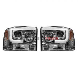 Ford Superduty 05-07 F250/F350/F450/F550 PROJECTOR HEADLIGHTS w/ Ultra High Power Smooth OLED HALOS & DRL - Clear / Chrome