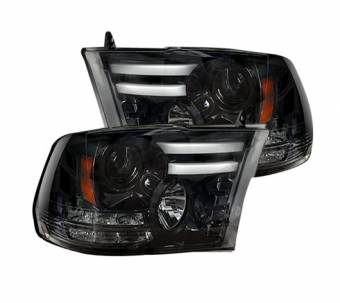 Dodge RAM 14-17 1500 & 15-17 2500/3500 PROJECTOR HEADLIGHTS w/ Ultra High Power Smooth OLED DRL & High Power Amber LED Turn Signals - Smoked / Black